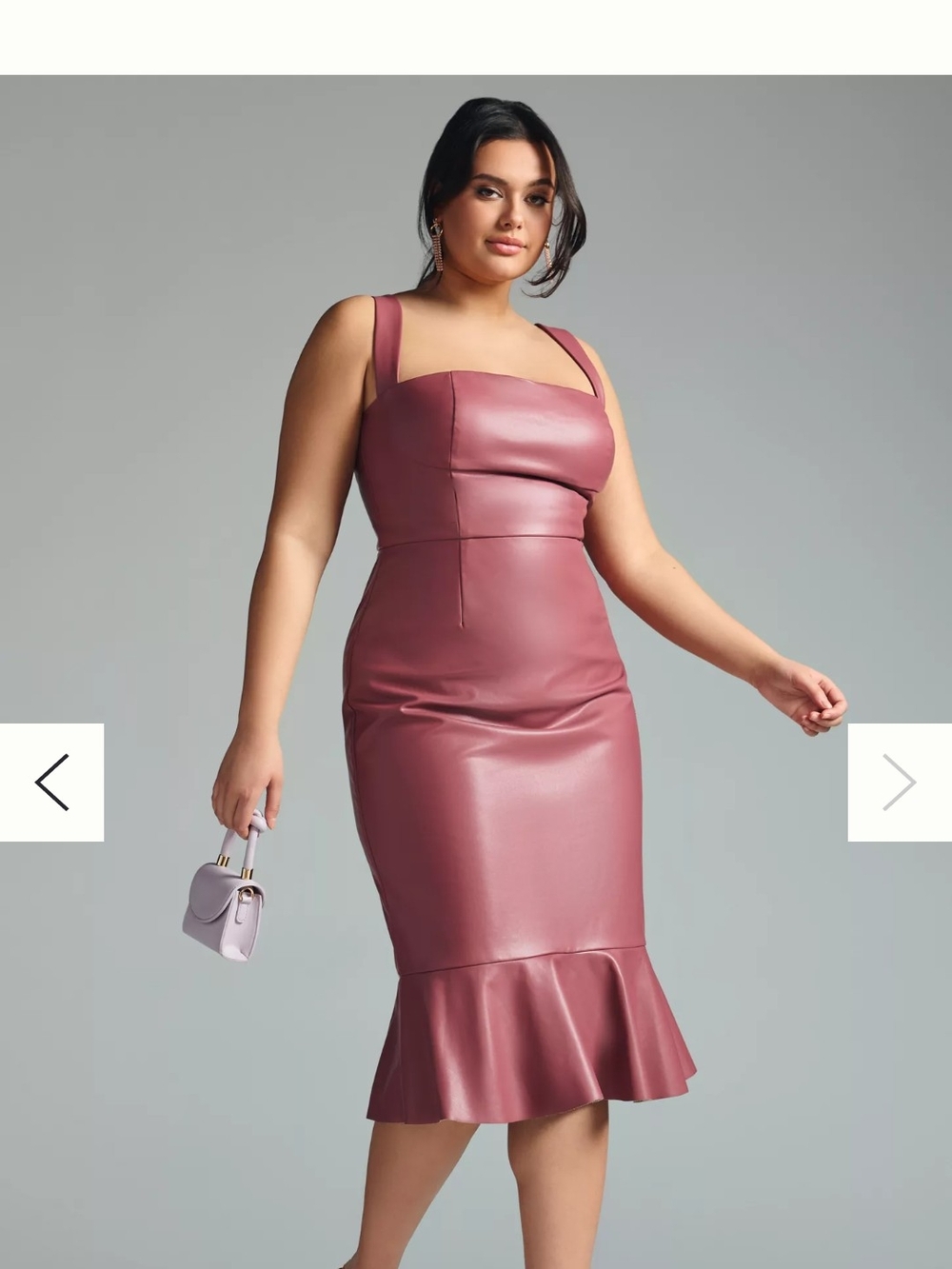 Hutch Square-Neck Faux Leather Midi Dress Fluted Hem Wedding Guest Size 10